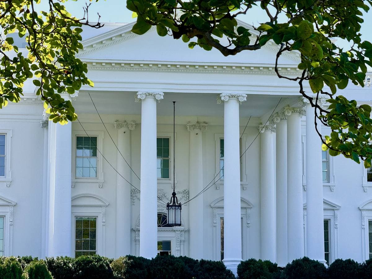 The White House North Portico with its white columns