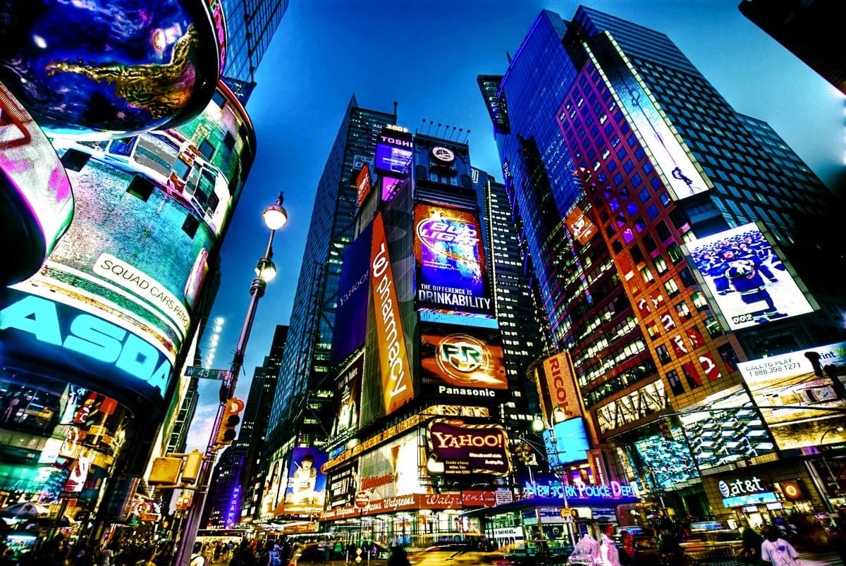 Times Square in Manhattan at dusk