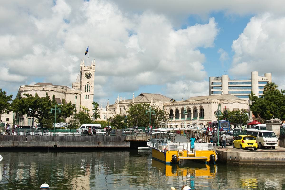 The Gothic Parliament Buildings of Barbados seen across the water