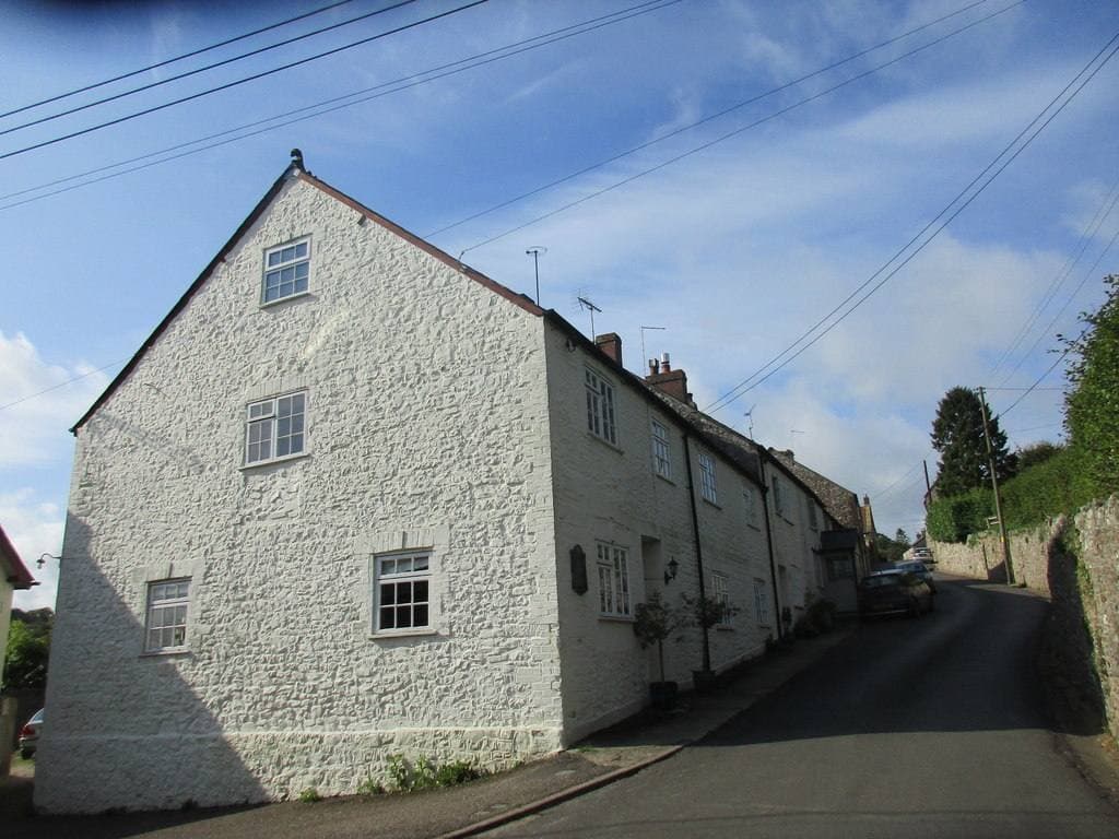 A village street of stone houses in Thorncombe