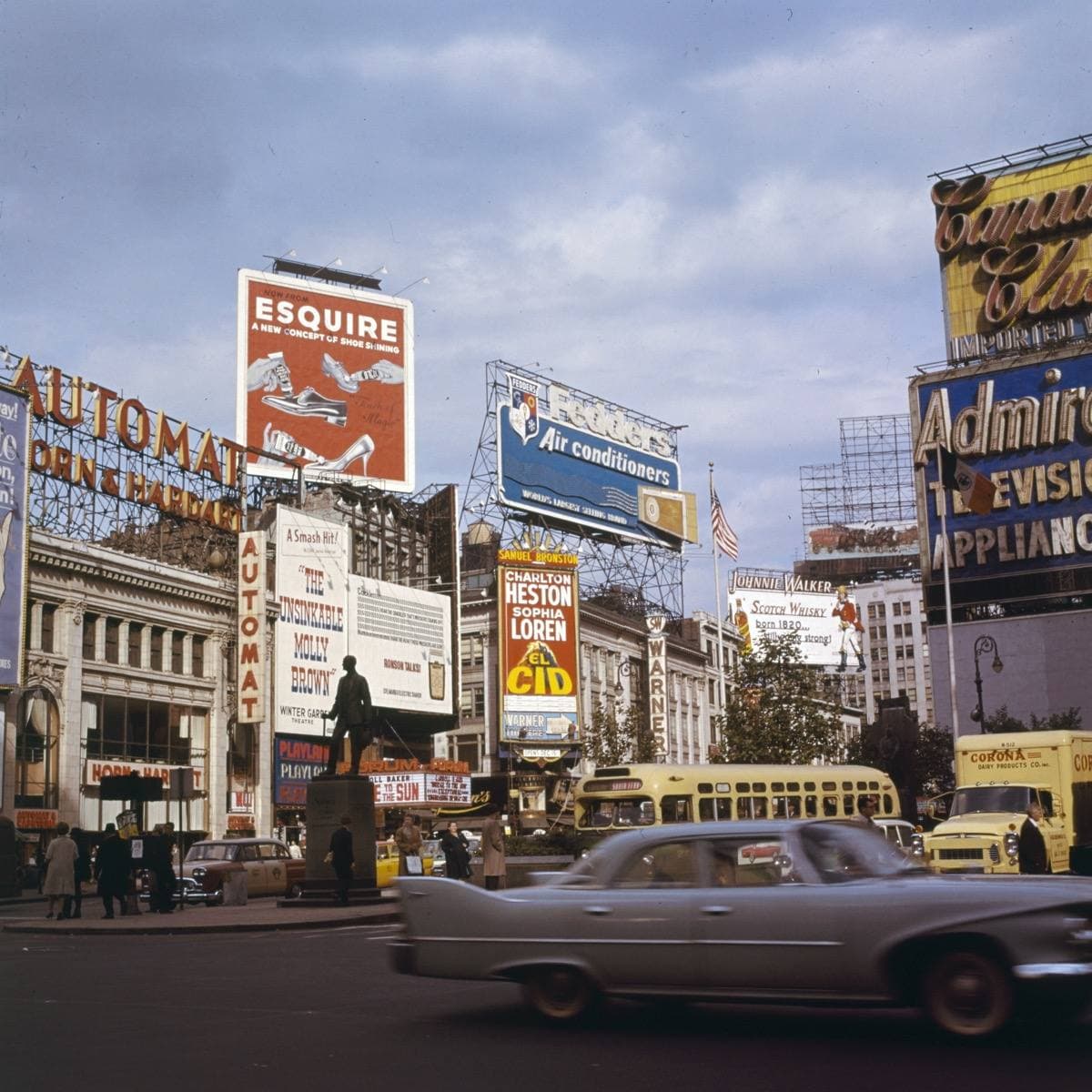 Billboards and traffic in Times Square in the 1960s