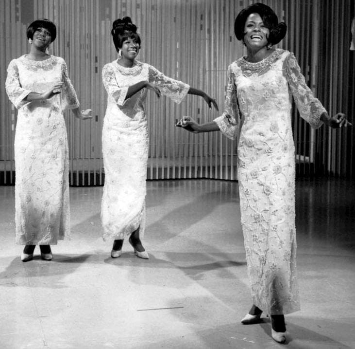 The Supremes singing on a television stage in 1966