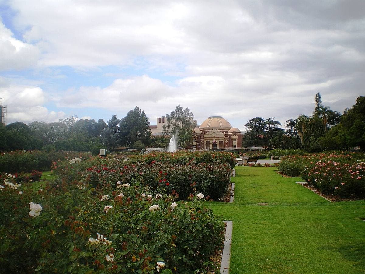Rose beds and paths in a large sunken garden