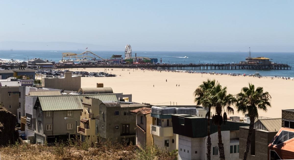Santa Monica Pier with its Ferris wheel over the beach