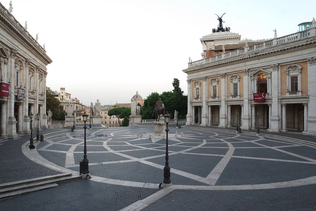 Michelangelo’s square on the Capitoline Hill with the city hall tower
