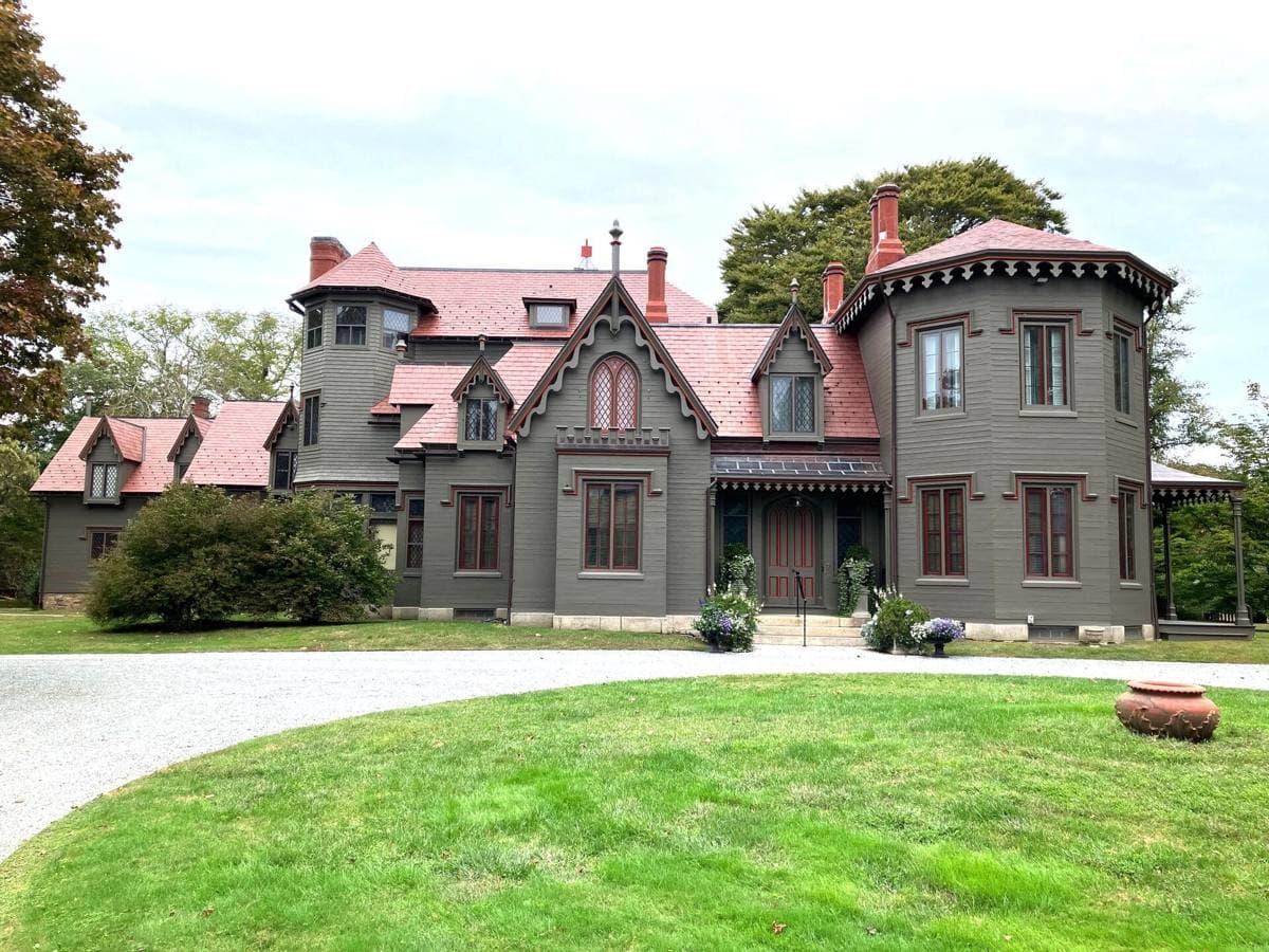 Kingscote, a Gothic Revival house with pointed gables and a veranda among trees