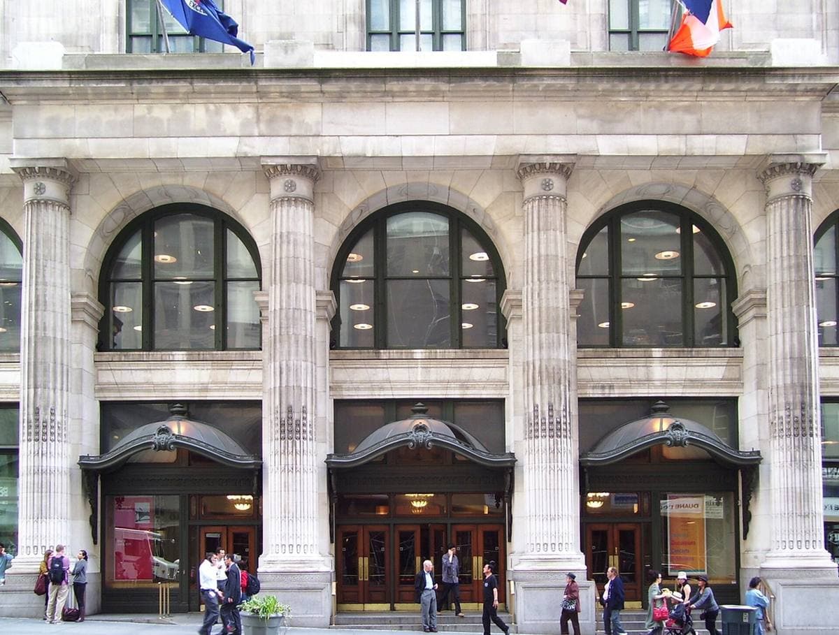 The pale stone Fifth Avenue front of the old B. Altman store