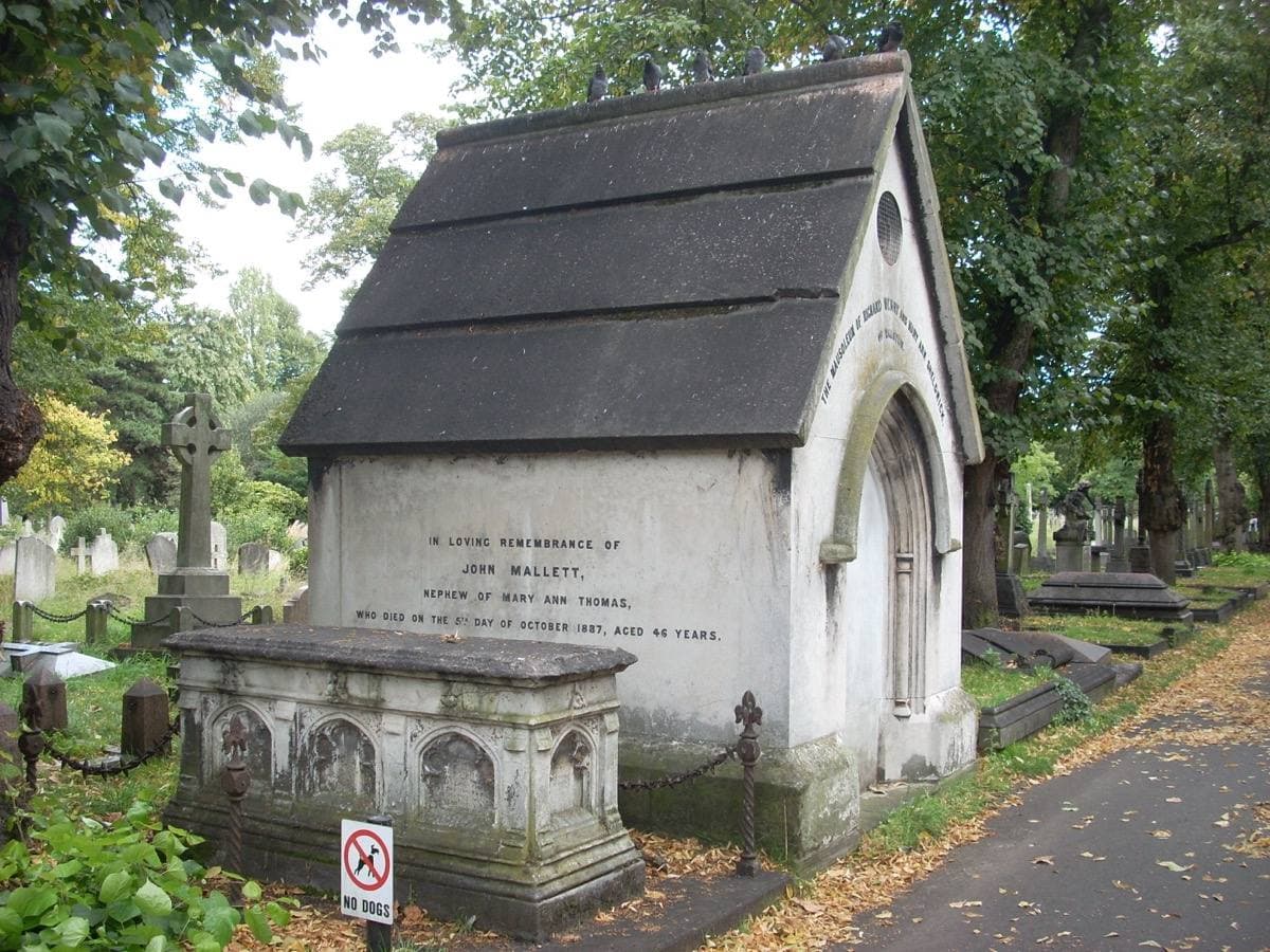 A tree-lined avenue of Victorian graves