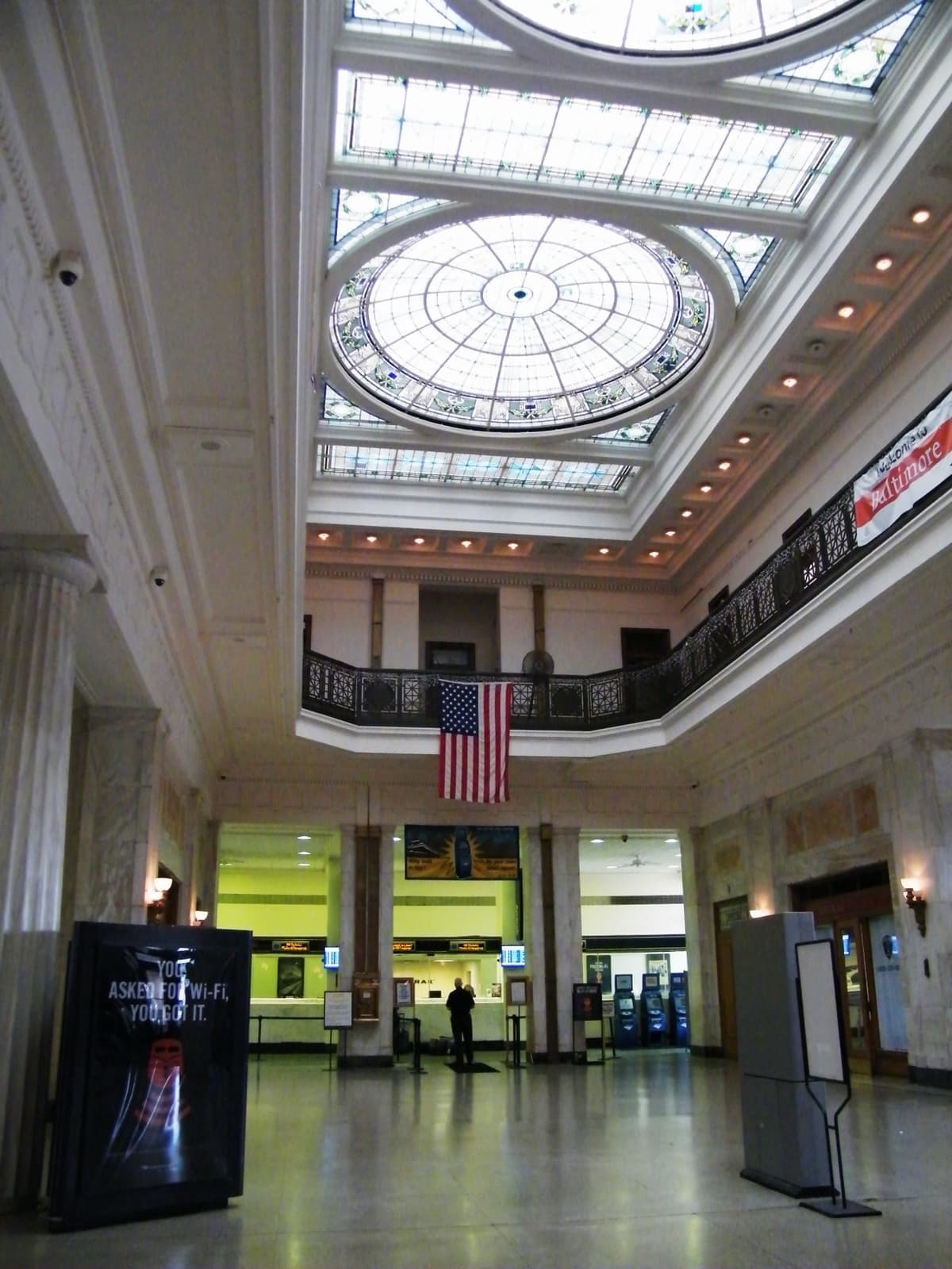 The arched stone entrance of Baltimore Penn Station