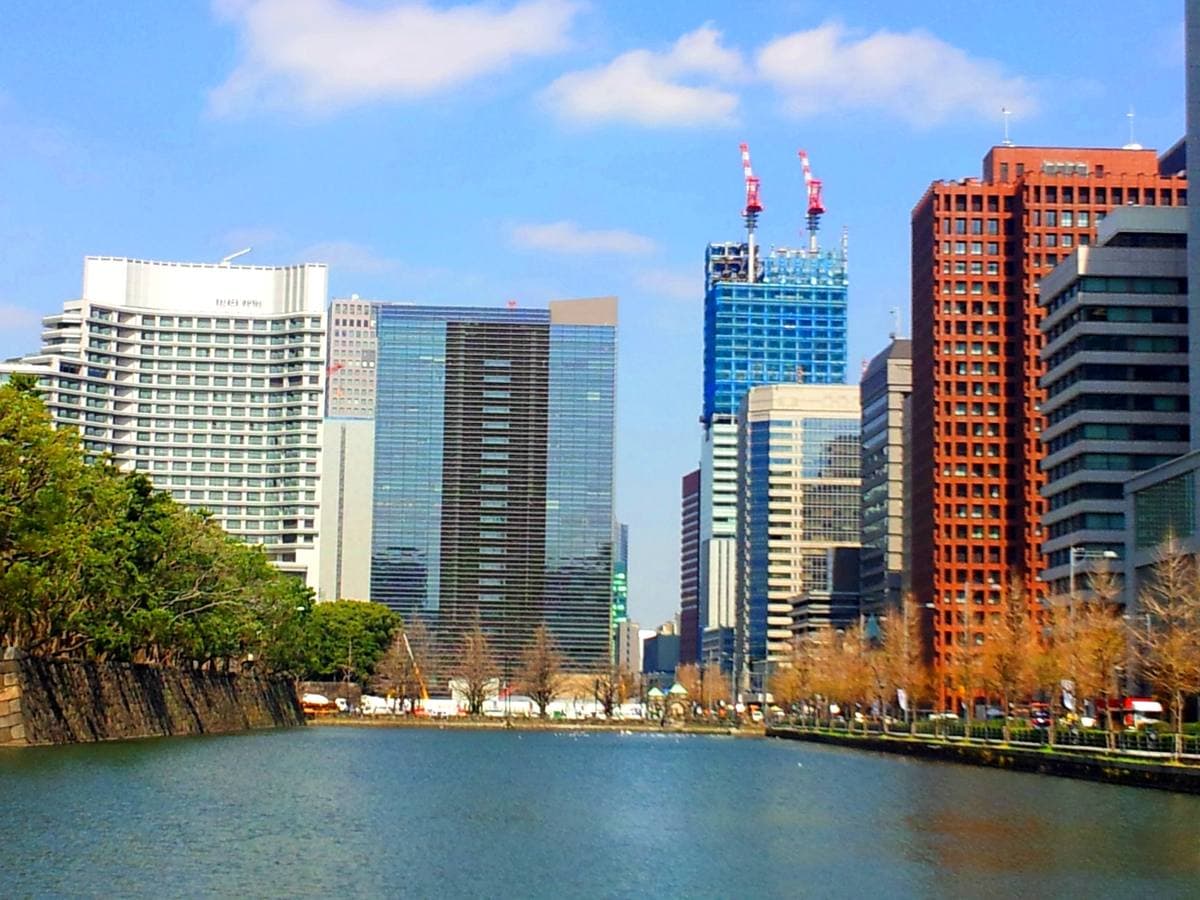 Office towers in Ōtemachi across a moat