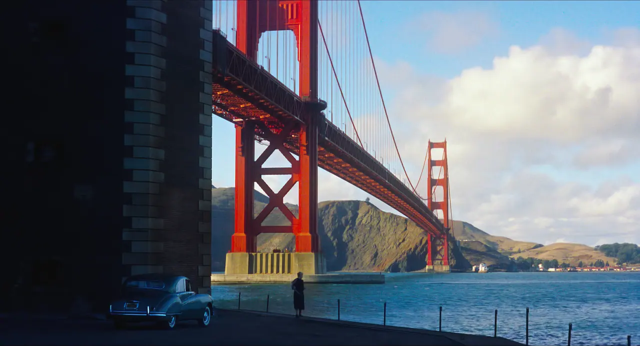 Kim Novak beneath the Golden Gate Bridge at Fort Point in the 1958 Vertigo trailer