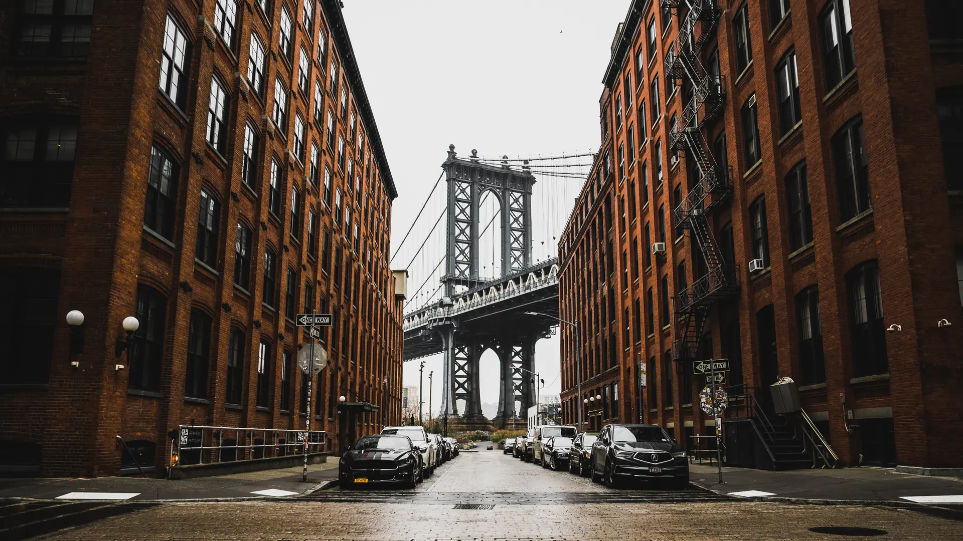 The Manhattan Bridge framed by Washington Street, DUMBO