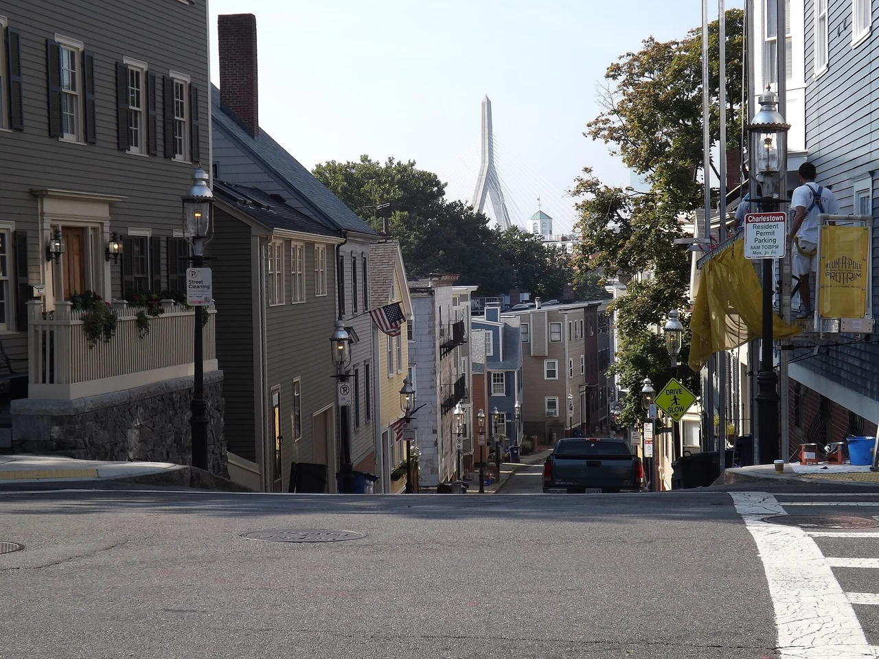 Pleasant Street descending from Monument Square in Charlestown, September 2013