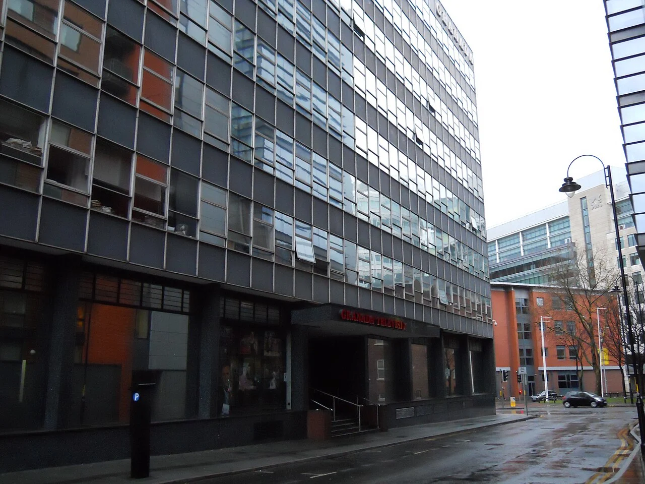 The signed Granada Television entrance beneath the former studio office building in 2011