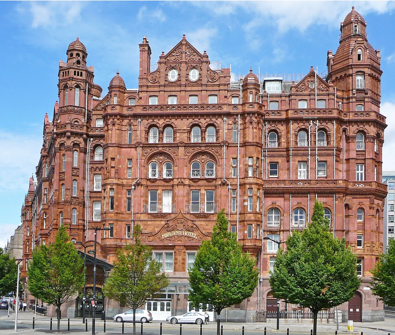 Ornate red-brick frontage of Manchester’s Midland Hotel