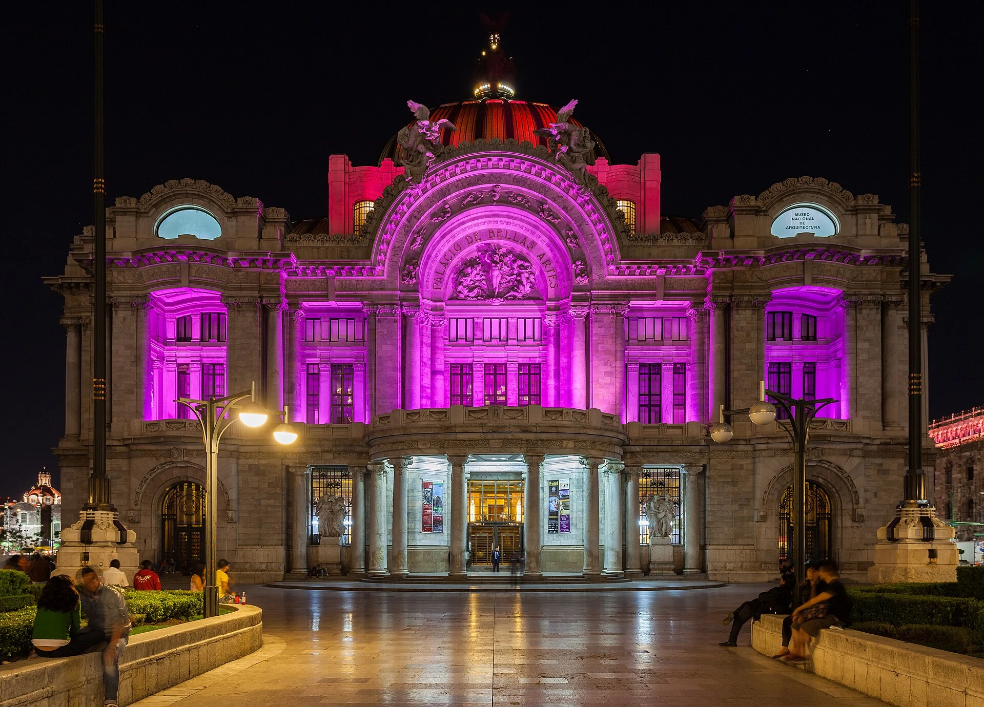 Palacio de Bellas Artes illuminated at night, Mexico City