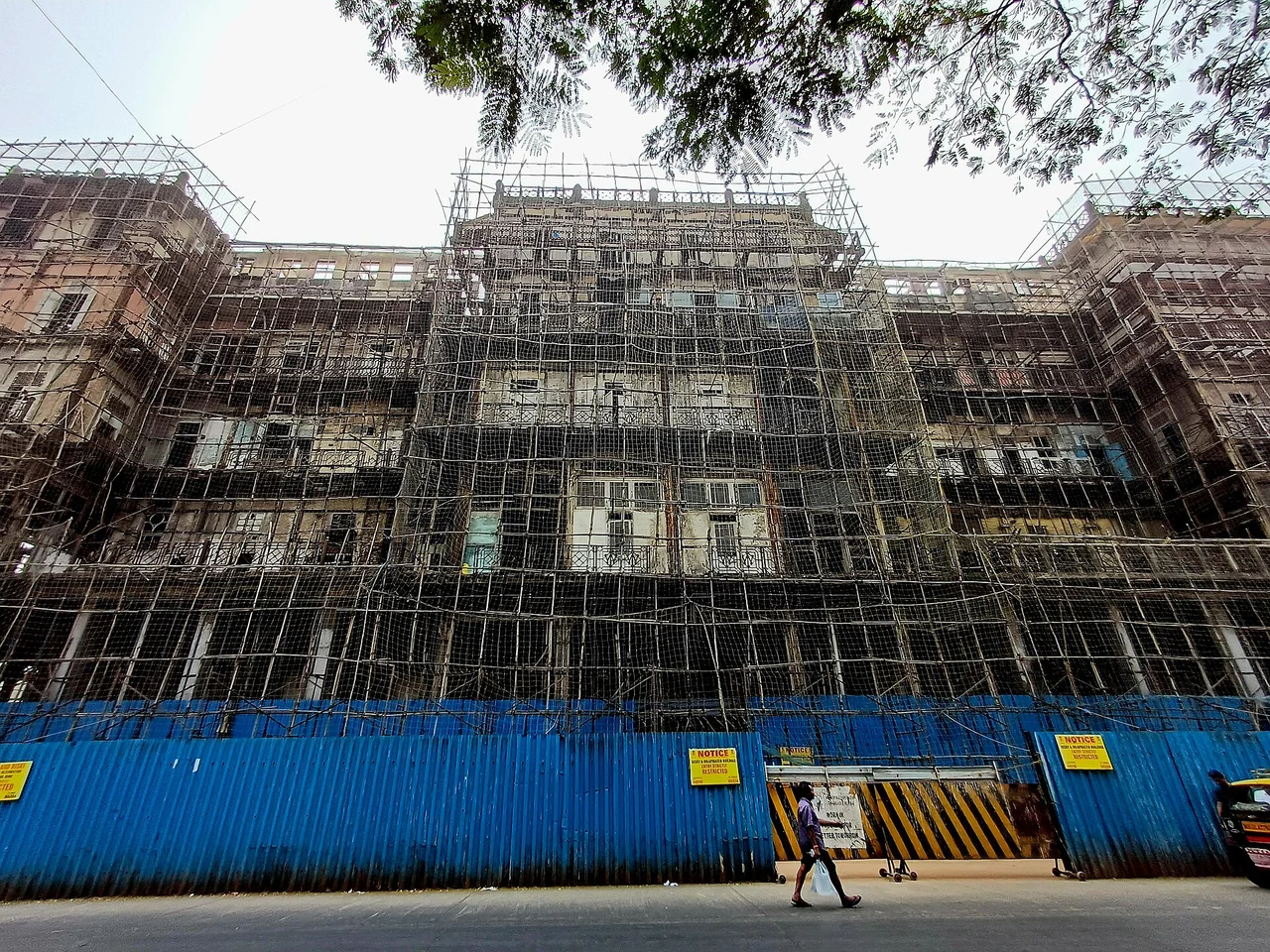Former Watson’s Hotel / Esplanade Mansion façade behind scaffolding in 2024
