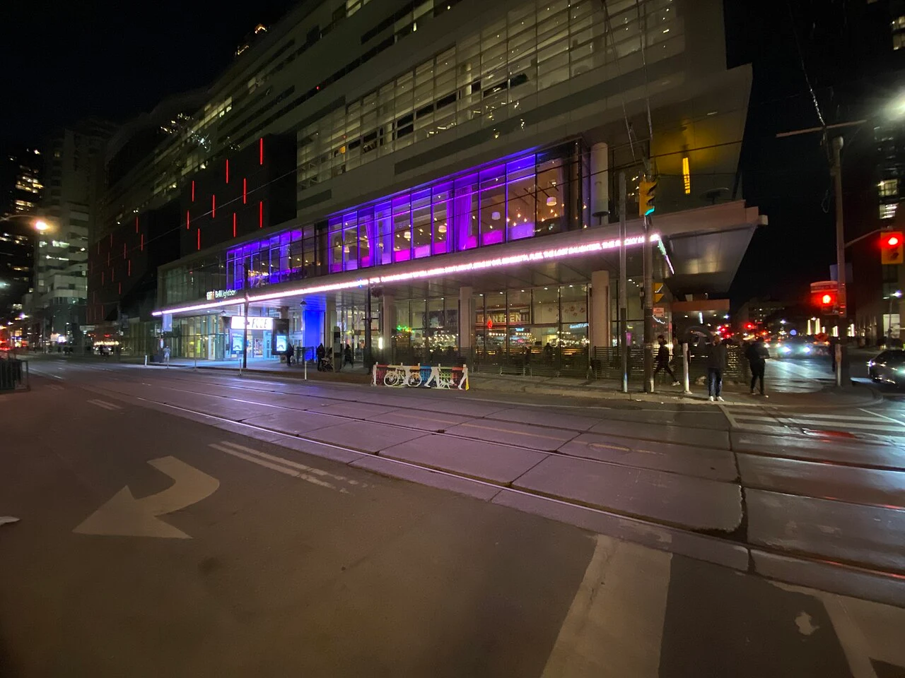 TIFF Lightbox illuminated along King Street West in December 2021