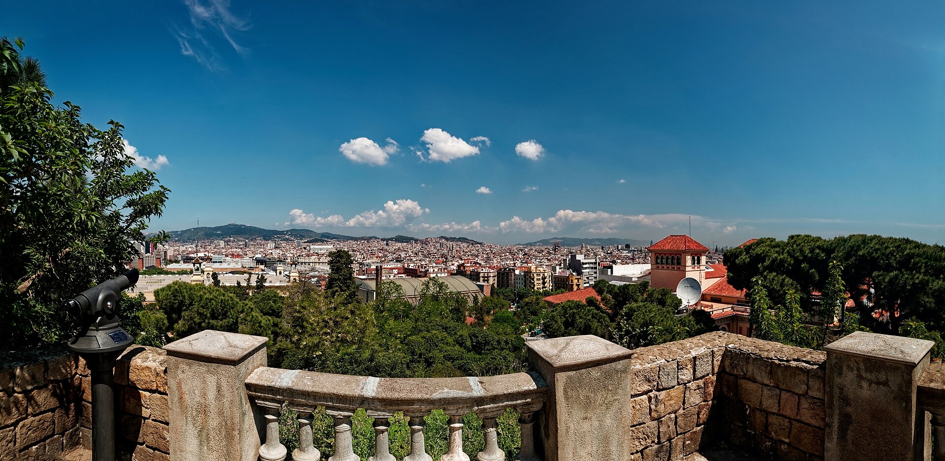 Barcelona - Montjuïc - Passeig de Santa Madrona - Panorama View towards the Sagrada Família