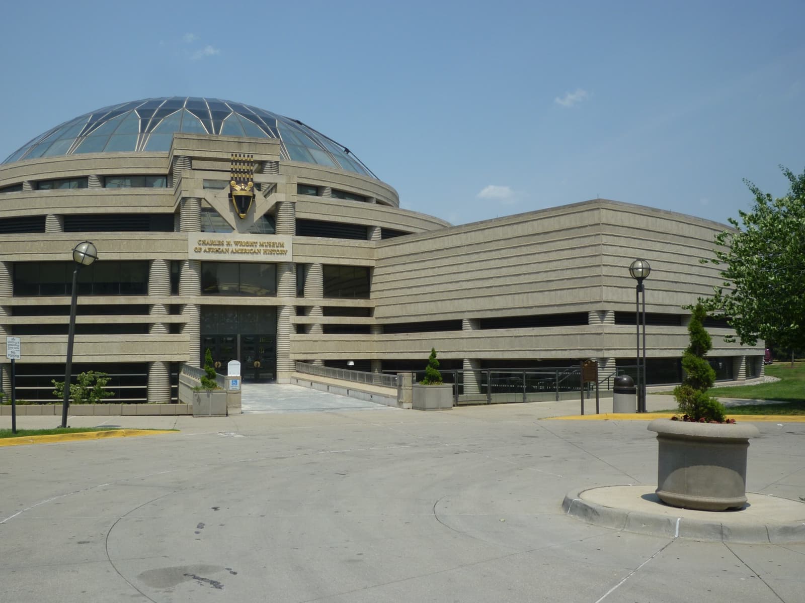 The arched entrance of the Charles H. Wright Museum of African American History
