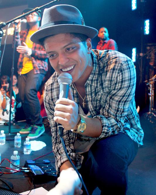Bruno Mars singing on stage in Las Vegas in 2010
