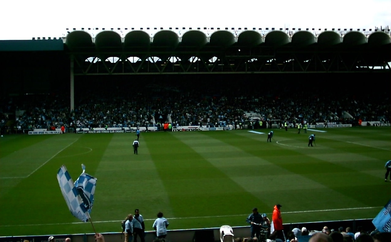 The stands of Maine Road football ground with a full crowd