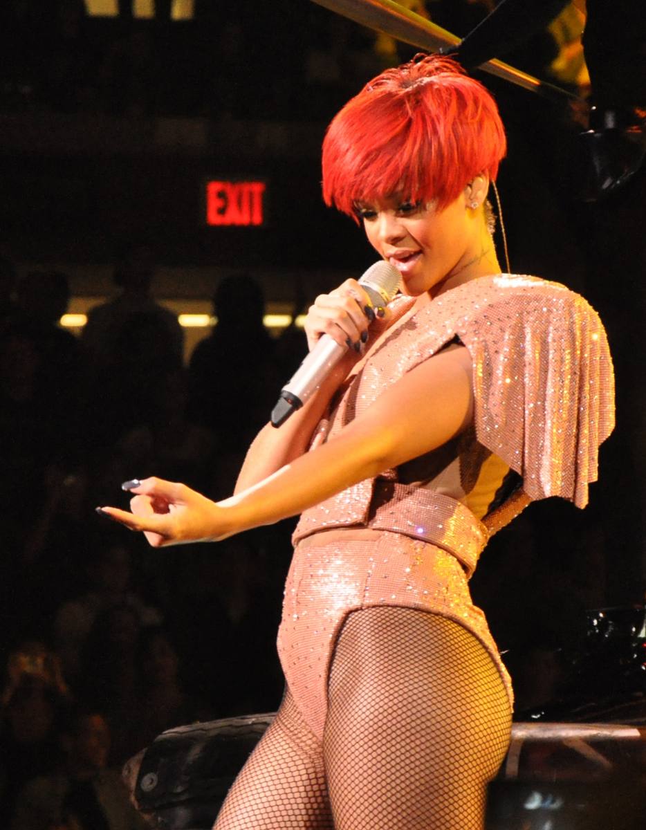 Rihanna performing on stage in 2010