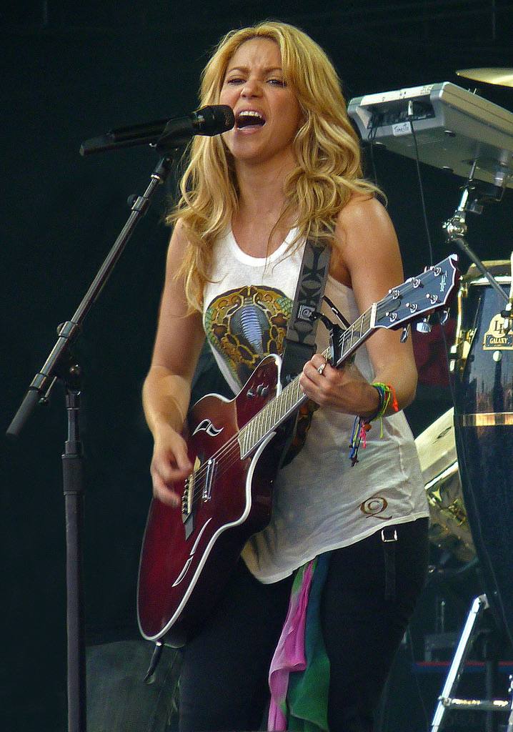 Shakira singing at Glastonbury in June 2010