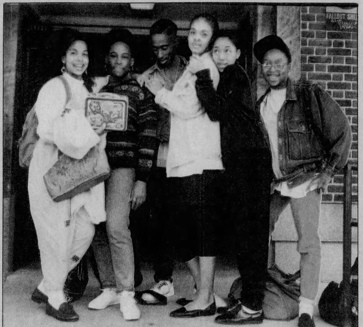 Six Baltimore School for the Arts students in 1988, Tupac Shakur among them